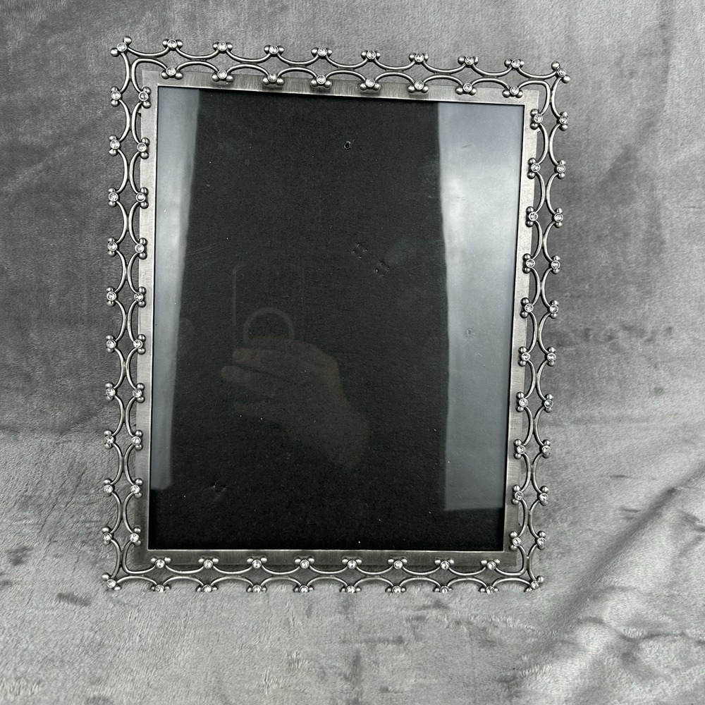 Fetco Pewter Picture Photo Frame Metal & Rhinestones 8 X 10 Easel Back / Hanging